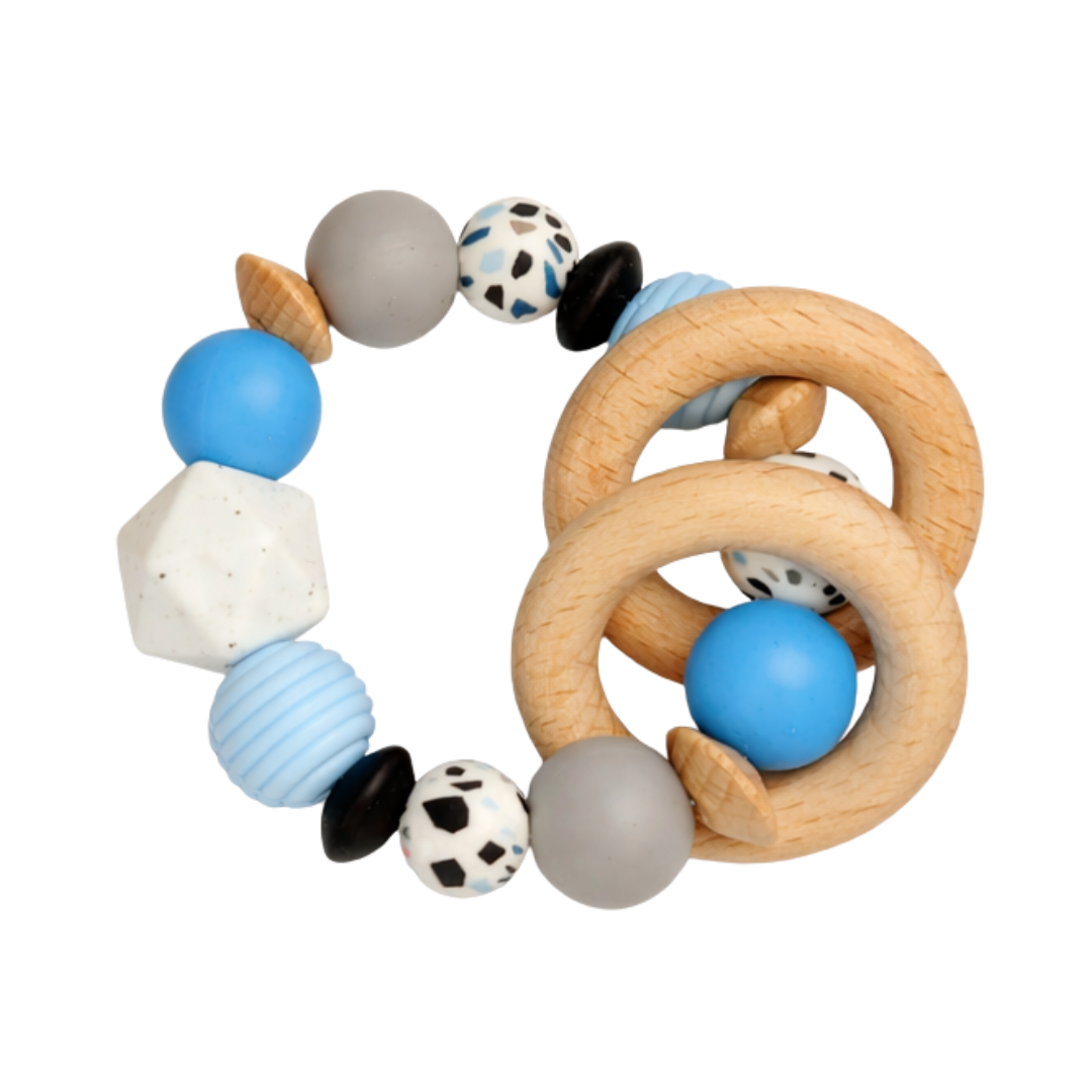 Blue & Grey Rattle Teether | BPA-Free Baby Toy · Peekaboo Baby