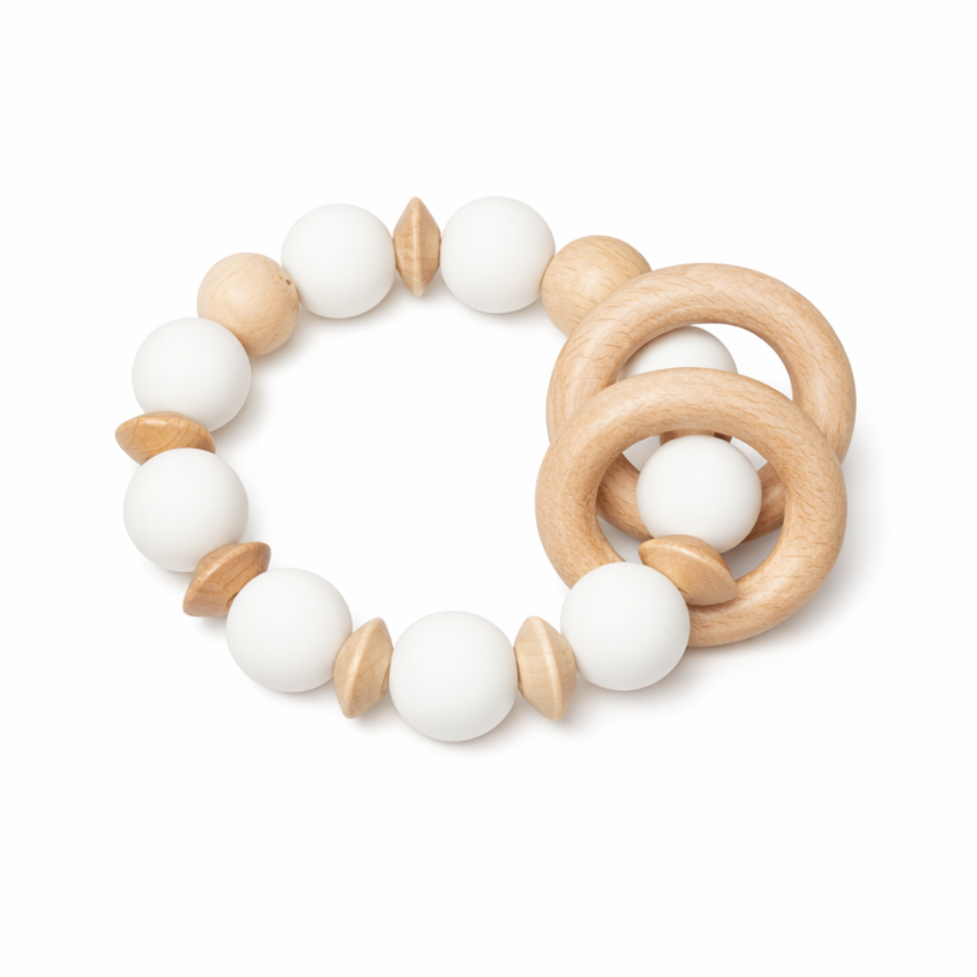 Neutral Baby Teething Ring – Wood & Silicone (White & Beechw · Peekaboo ...