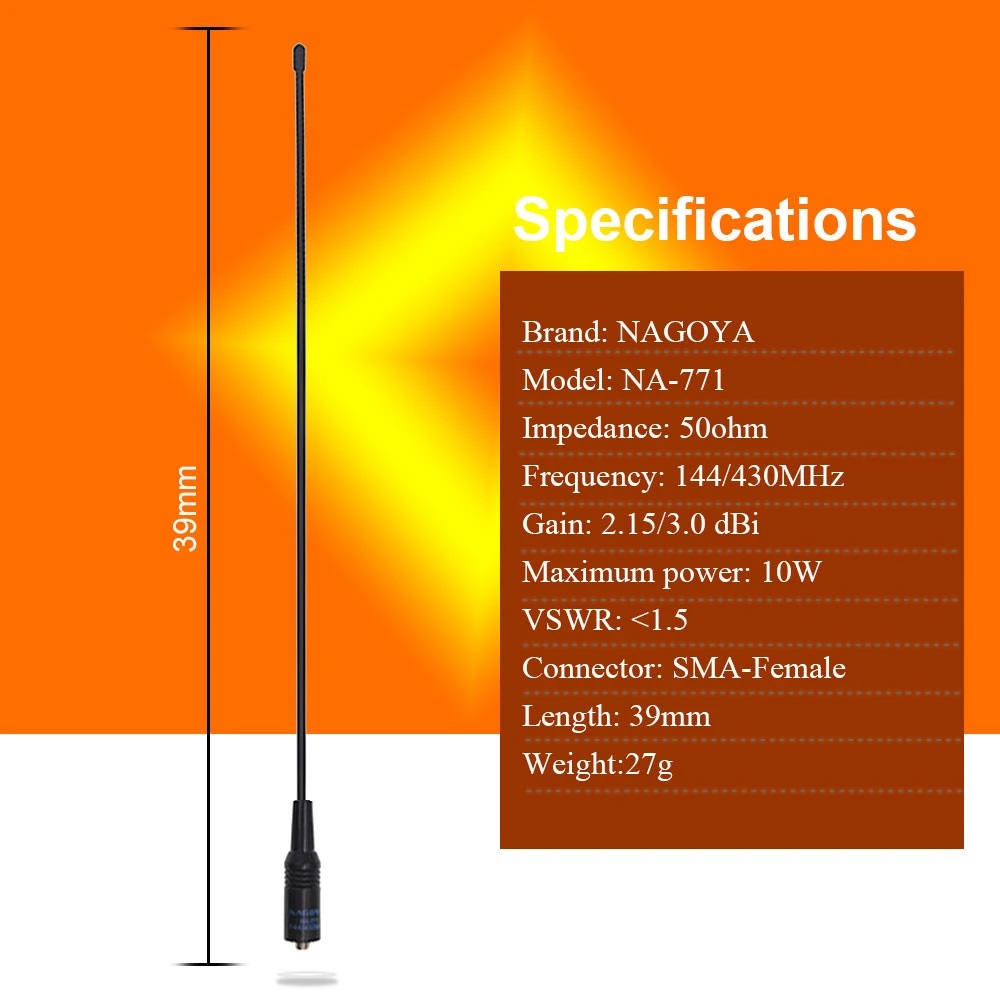 Nagoya NA-771 Antenne SMA Mâle 15,6cm VHF/UHF Pour YAESU, Vertex, TYT, Wouxun