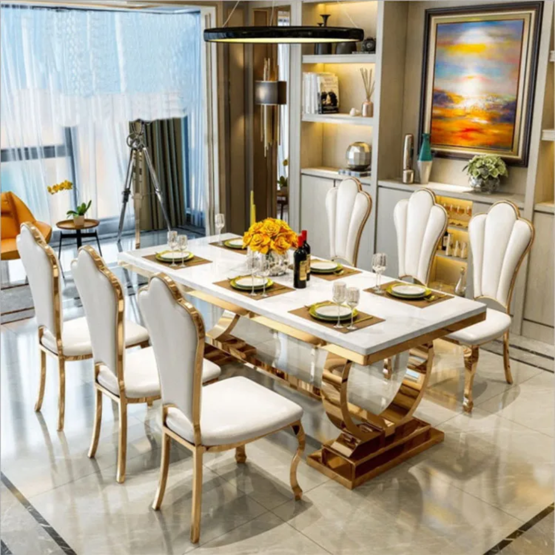 Luxury 8 Seater Marble Top Dining Set With Leather Chairs · Intex ...
