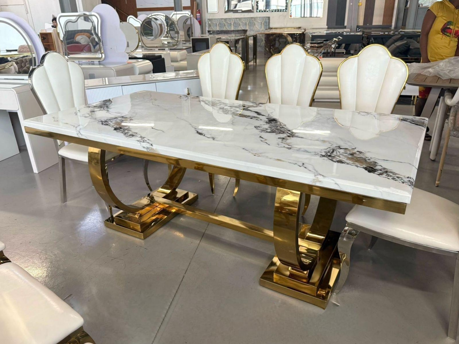 Luxury 8 Seater Marble Top Dining Set With Leather Chairs · Intex ...