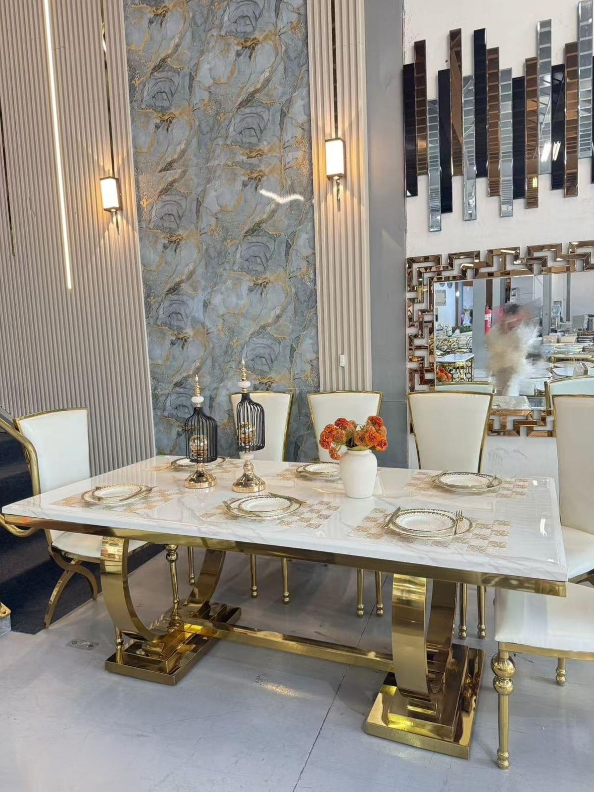 Luxury 8 Seater Marble Top Dining Table and Chairs · Intex Furniture SA