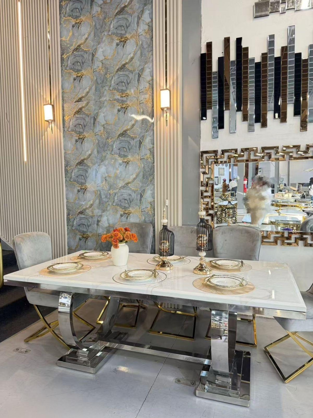 Luxury 8 Seater Marble Top Dining Table and Chairs · Intex Furniture SA