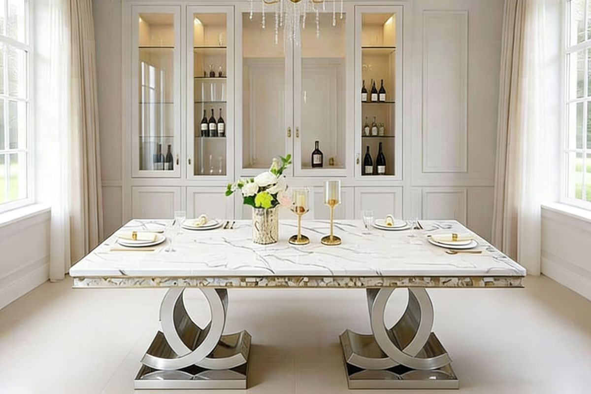 Luxury 8 Seater Dining Table With Thick Marble Top · Intex Furniture SA