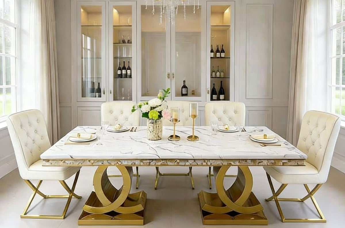 Luxury 8 Seater Dining Table With Thick Marble Top · Intex Furniture SA