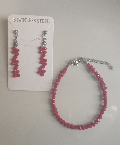 Crystal Glass Bead Bracelet and Earrings