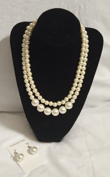 Layered Faux Pearl Necklace and Earrings