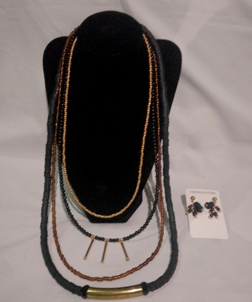 Multi Strand Beaded Necklace and Earrings Set