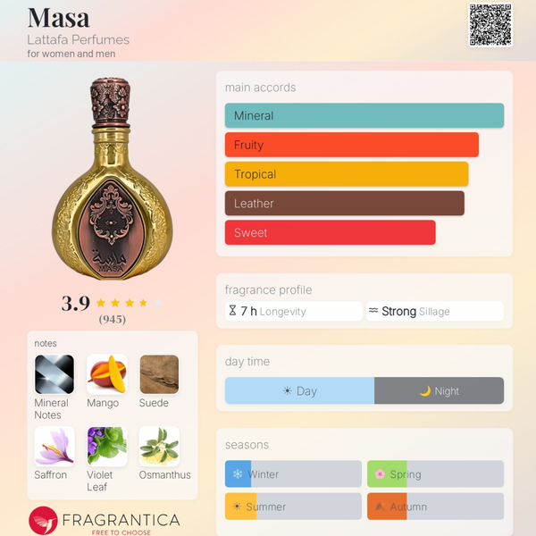 Lattafa Masa 100ml | Unisex Floral Fruity Eau de Parfum