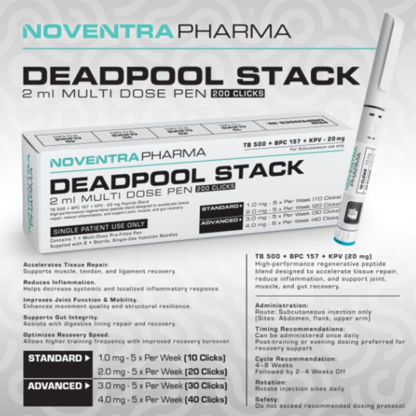 Noventra Pharma Deadpool Stack 20mg Compound Peptide Pen - TB500/BPC-157/KPV Hybrid