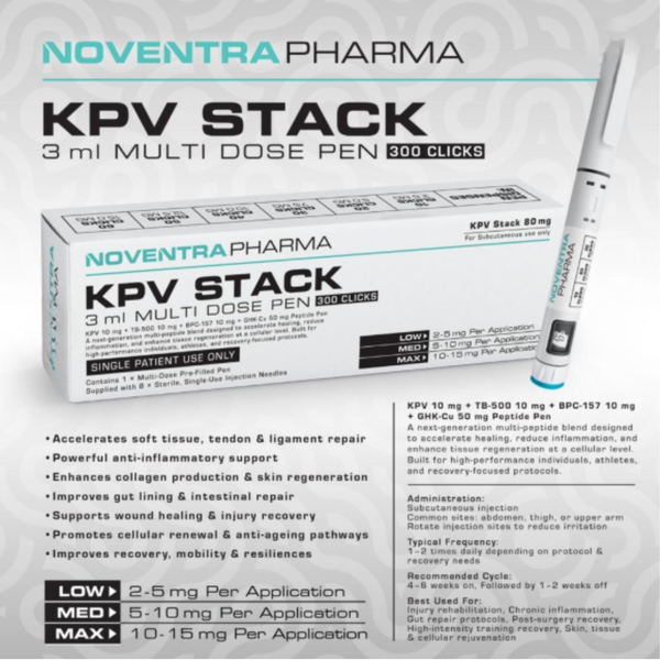 Noventra Pharma KPV Stack Compound Peptide Pen 80mg - 3ml Elite Healing & Anti-Aging
