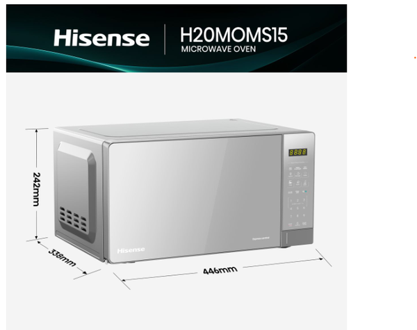 Hisense 20L 700W Digital Microwave Oven with 6 Preset Menus - Mirror Silver Hisense H20moms15