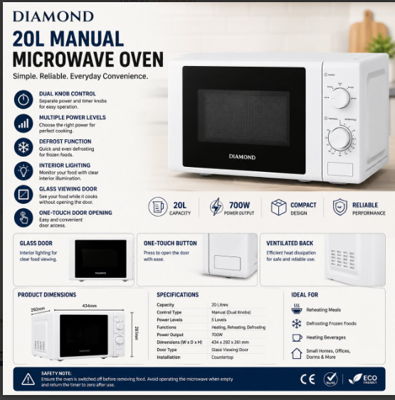 DB-MW01 Diamond 20L Manual Microwave Oven