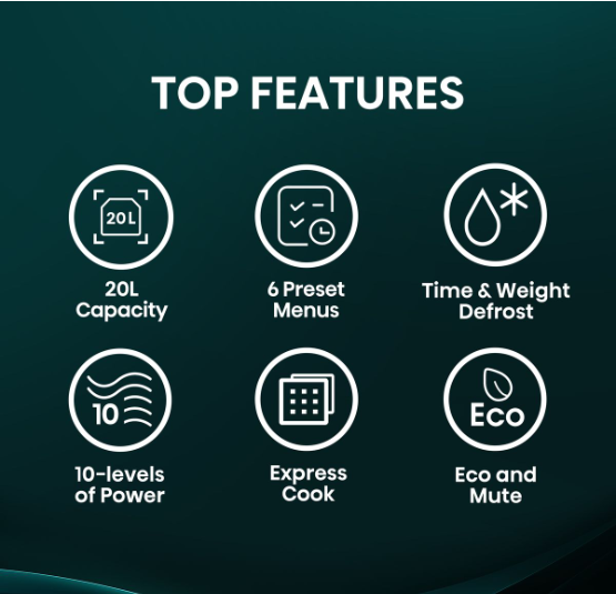 Hisense 20L 700W Digital Microwave Oven with 6 Preset Menus - Mirror Silver Hisense H20moms15