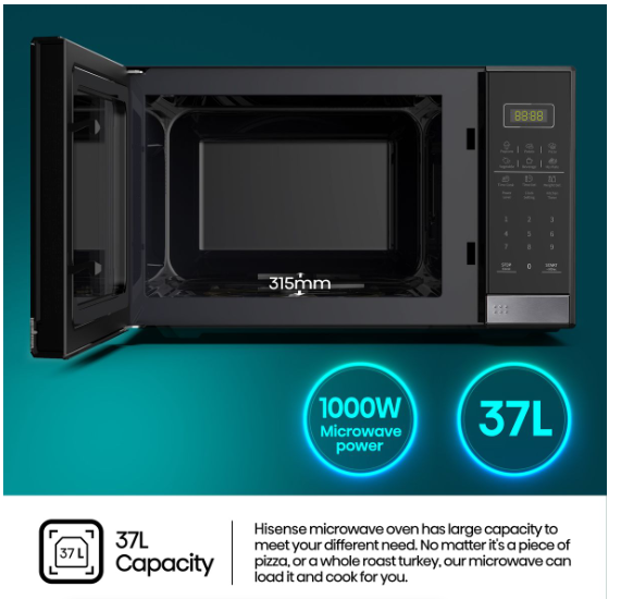 Hisense 37L 1000W Electronic Microwave Oven - Black Hisense H37mobs5x