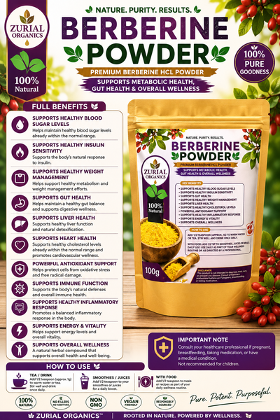 ZURIAL Organics™ Berberine Powder – 100g