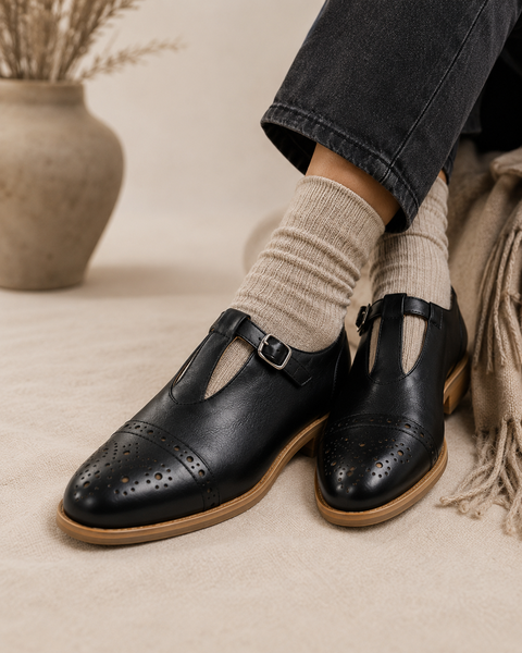 Nobuhle T-bar Oxfords  - Black