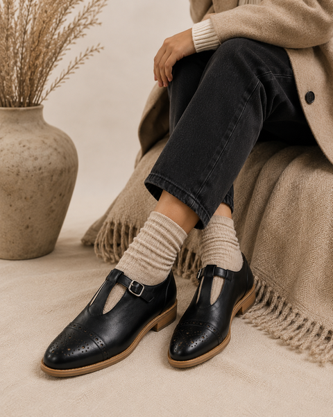 Nobuhle T-bar Oxfords  - Black