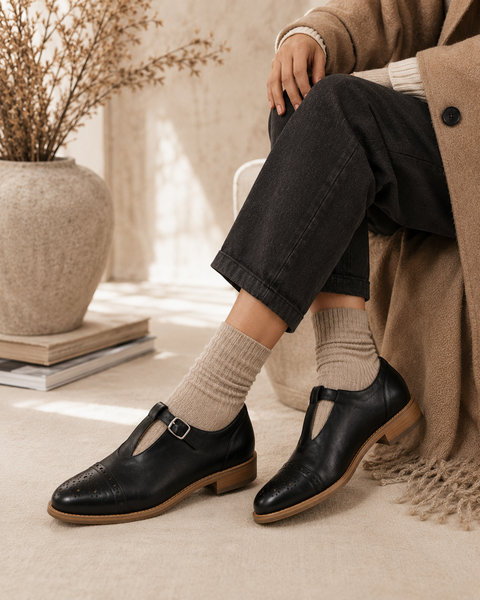 Nobuhle T-bar Oxfords  - Black
