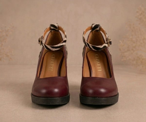 Nala Zebra Platform Heels, Burgundy