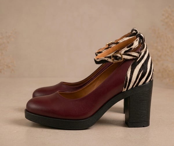 Nala Zebra Platform Heels, Burgundy