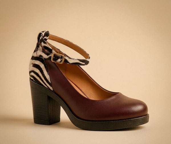 Nala Zebra Platform Heels, Burgundy