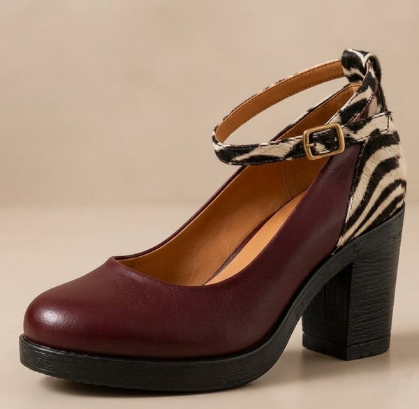 Nala Zebra Platform Heels, Burgundy