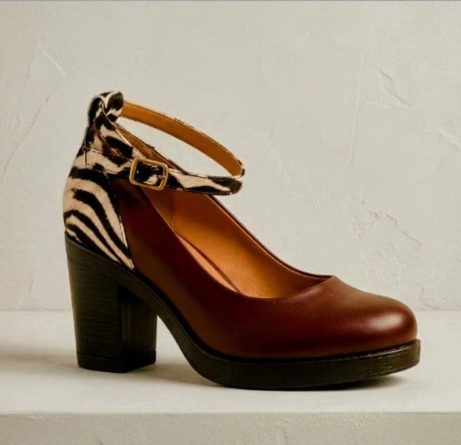 Nala Zebra Platform Heels, Burgundy