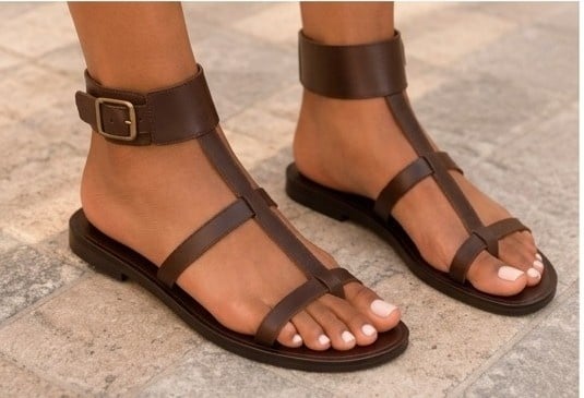 Acacia T Bar Leather Sandals |Dark Brown