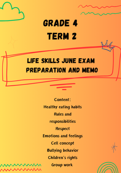 Grade 4 Term 2 Life skills June exam preparation and memo picture