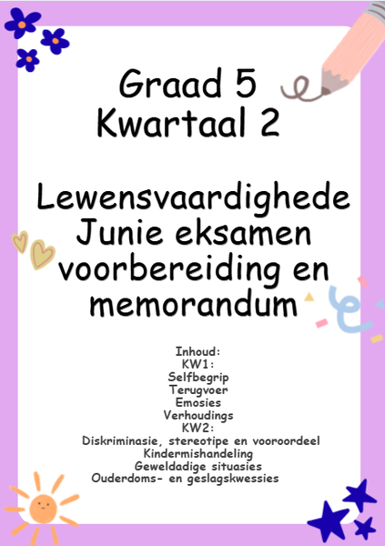 Graad 5 Kwartaal 2 Lewensvaardighede Junie eksamen voorbereiding en memorandum picture