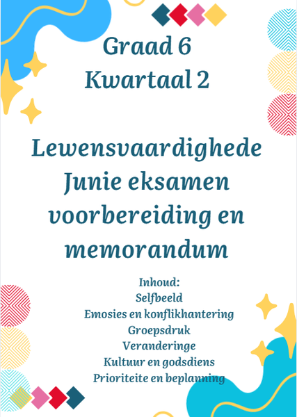 Graad 6 Kwartaal 2 Lewensvaardighede Junie eksamen voorbereiding en memorandum picture