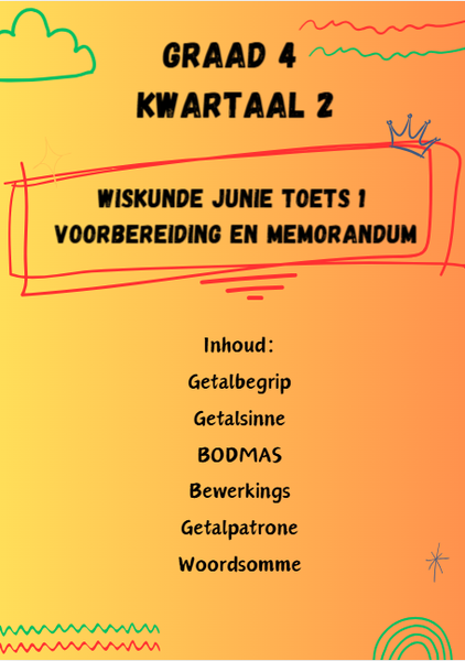 Graad 4 Kwartaal 2 Wiskunde Toets 1 voorbereiding en memorandum picture
