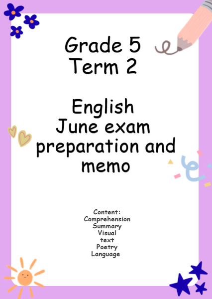Grade 5 Term 2 English June exam preparation and memo picture
