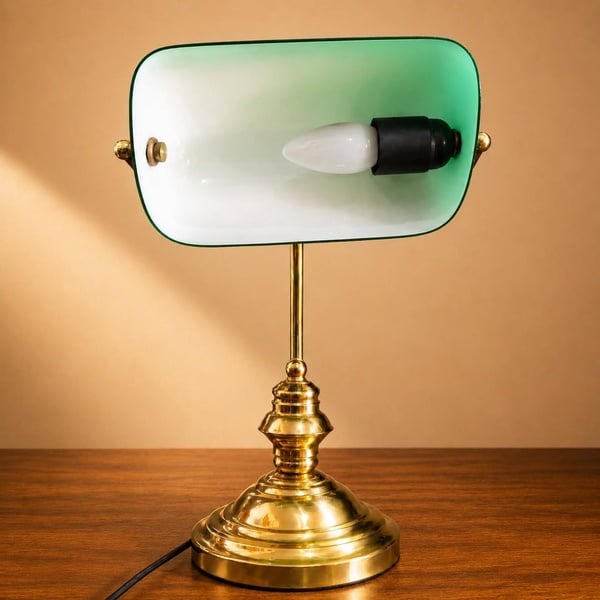 Vintage Traditional Green Glass Shade Banker's Desk Lamp