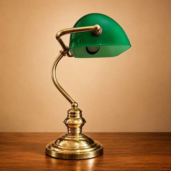 Vintage Traditional Green Glass Shade Banker's Desk Lamp