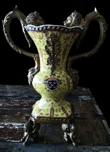 Rare 20th-century French Porcelain and Ormolu-mounted Twin-handled Urn