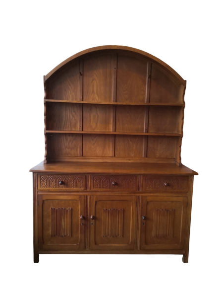 1970's Jaycee Style Oak Welsh Dresser with dome Shaped Dresser Rack