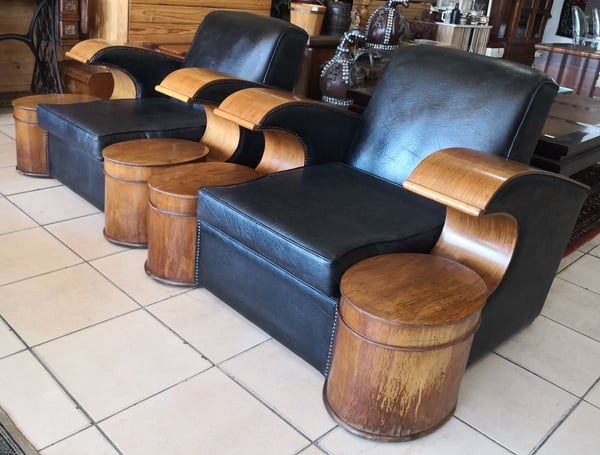 Mid-Century Modern Faux Leather Three Piece Lounging Suite