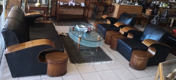 Mid-Century Modern Faux Leather Three Piece Lounging Suite