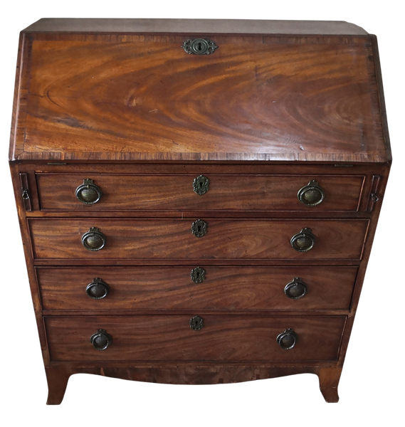 Mahogany Veneer Four Drawer Writing Bureau