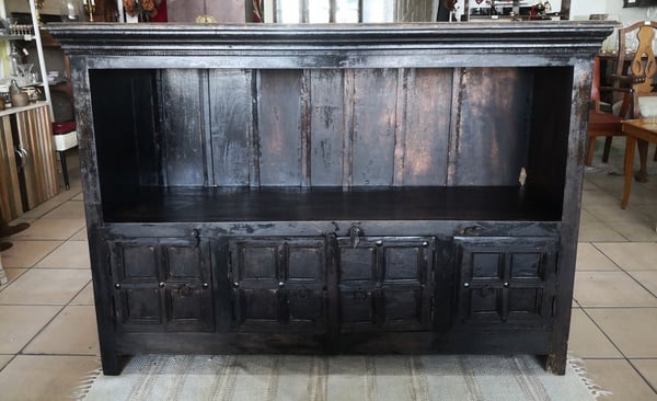 Balinese Rustic Black Stain Solid Wood TV Stand with Bottom Panelled Doors