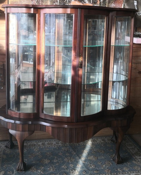 Antique Imbuia Ball and Claw Display Cabinet