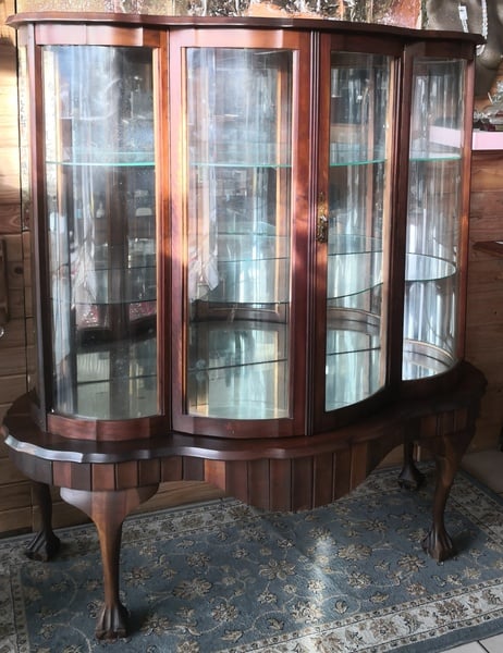 Antique Imbuia Ball and Claw Display Cabinet