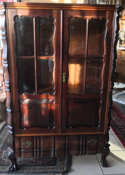 Antique-style Imbuia Ball and Claw Display Cabinet