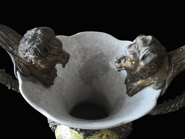 Rare 20th-century French Porcelain and Ormolu-mounted Twin-handled Urn