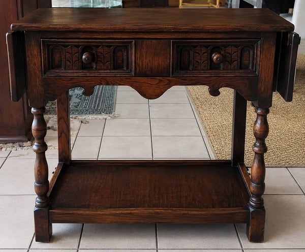 Carved Oak One Drawer Drop-side Hall Table