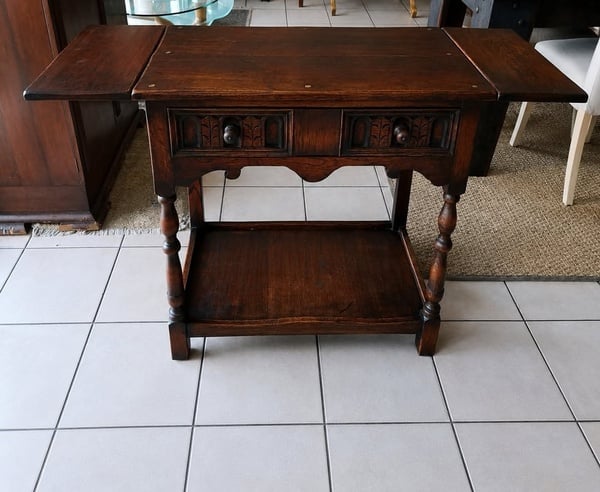 Carved Oak One Drawer Drop-side Hall Table