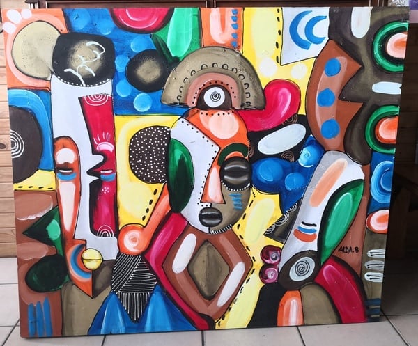 African Abstract Painting by Artist Couple Alda & Bikis.