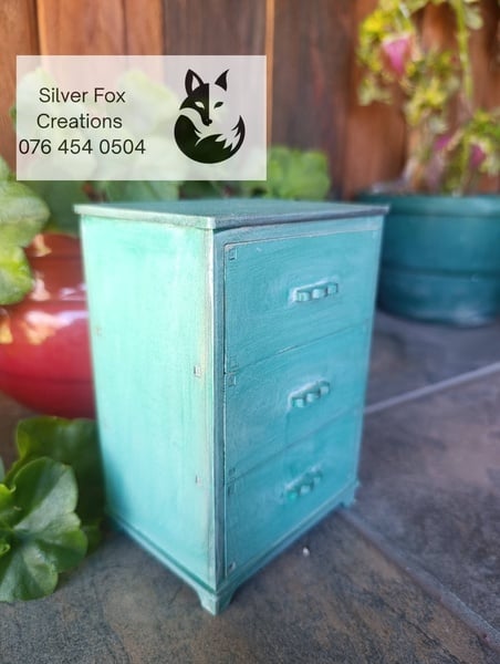 Wooden Jewelry/Trinket Box turquoise whitewashed